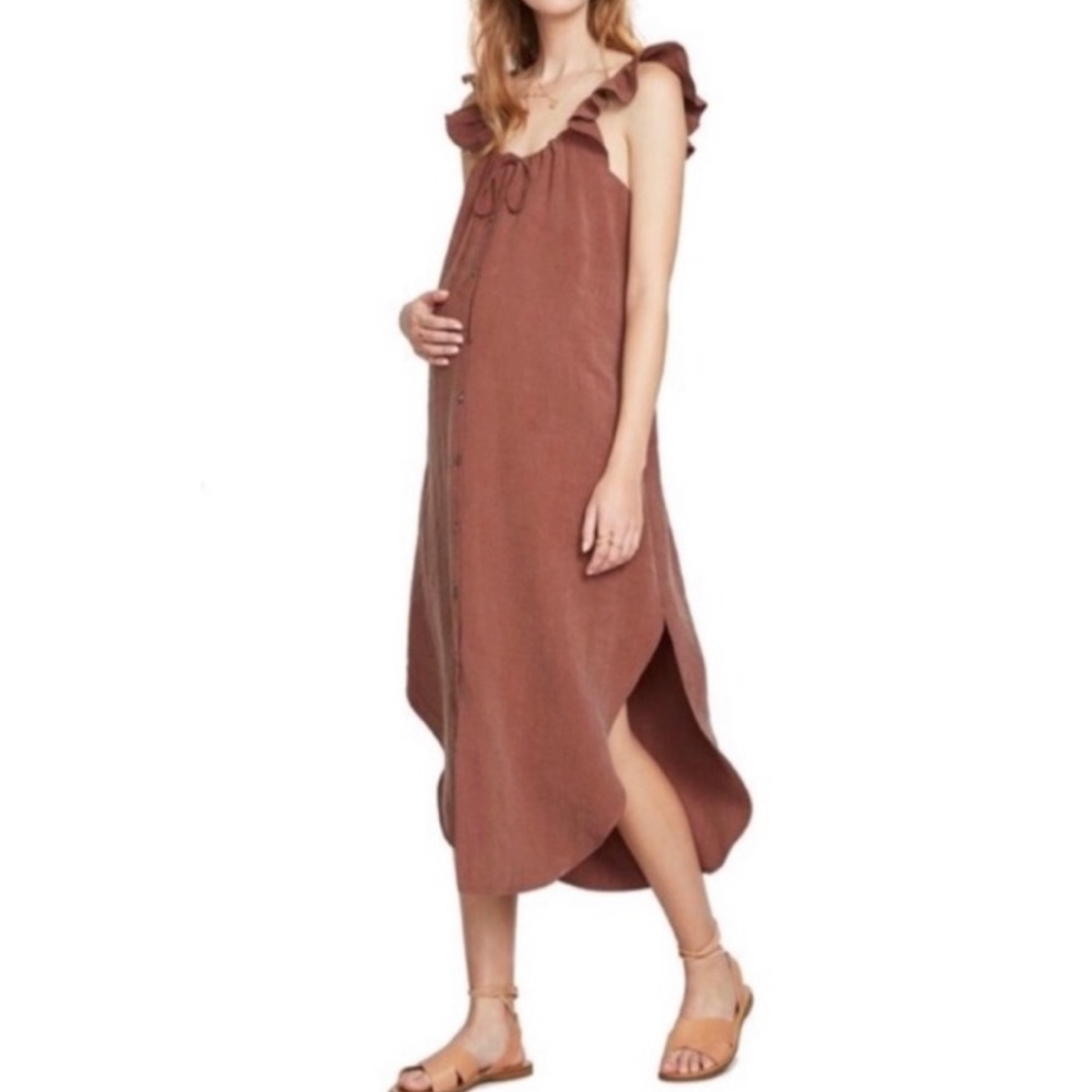 Hatch Rust Brown Ruffle Strap Midi Dress - Picture 2 of 6